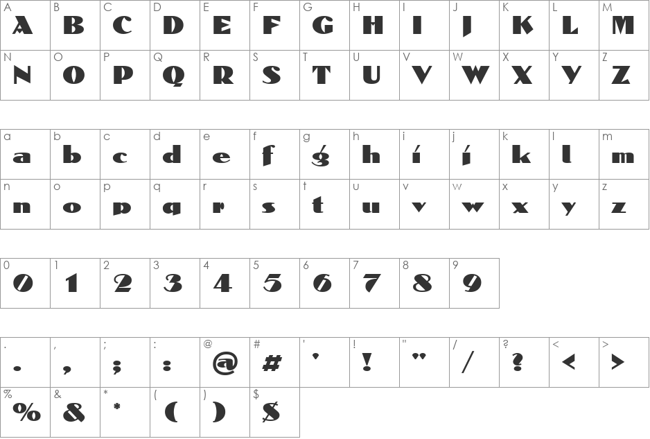 Dominon font character map preview