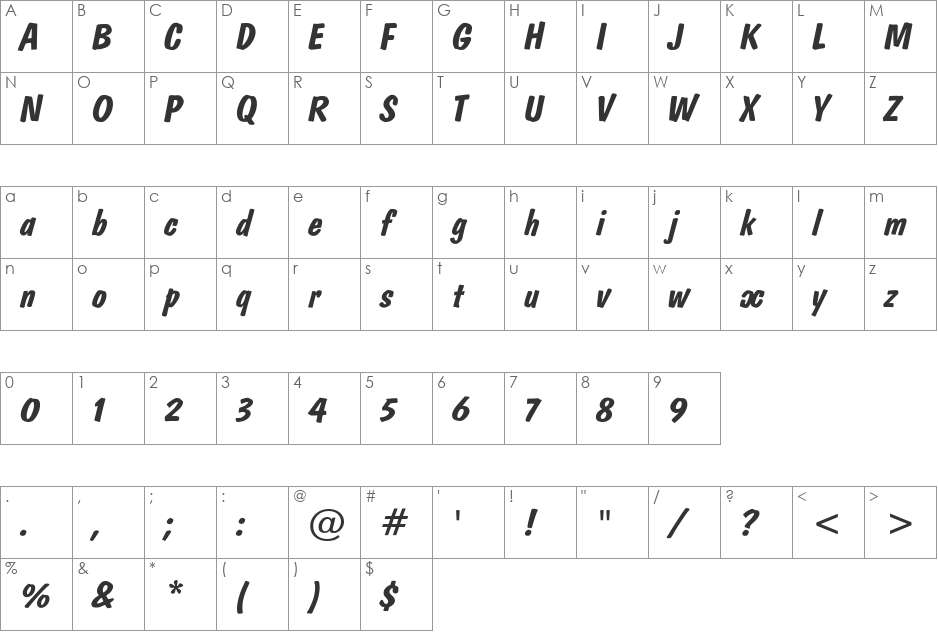Domkrat font character map preview