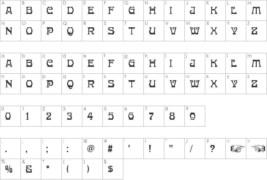 Donaldina font character map preview