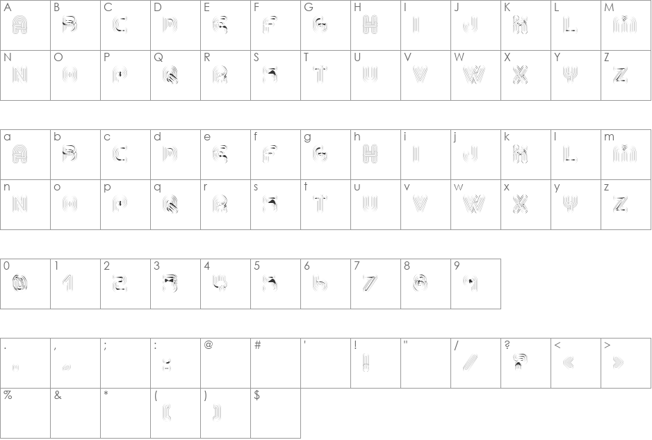 Alt Retro Thin font character map preview
