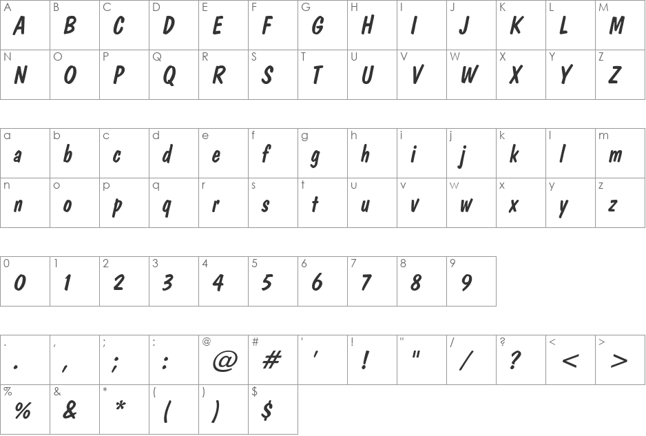 DonCasual font character map preview