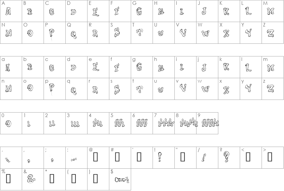 Dong font character map preview