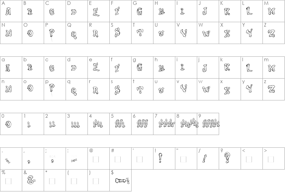 Dong font character map preview