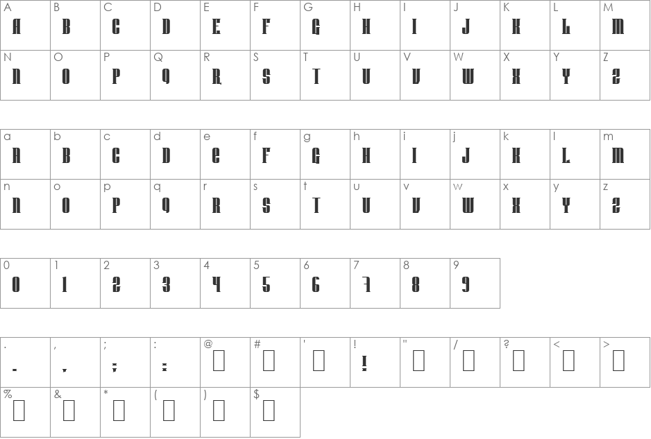 Donnie font character map preview