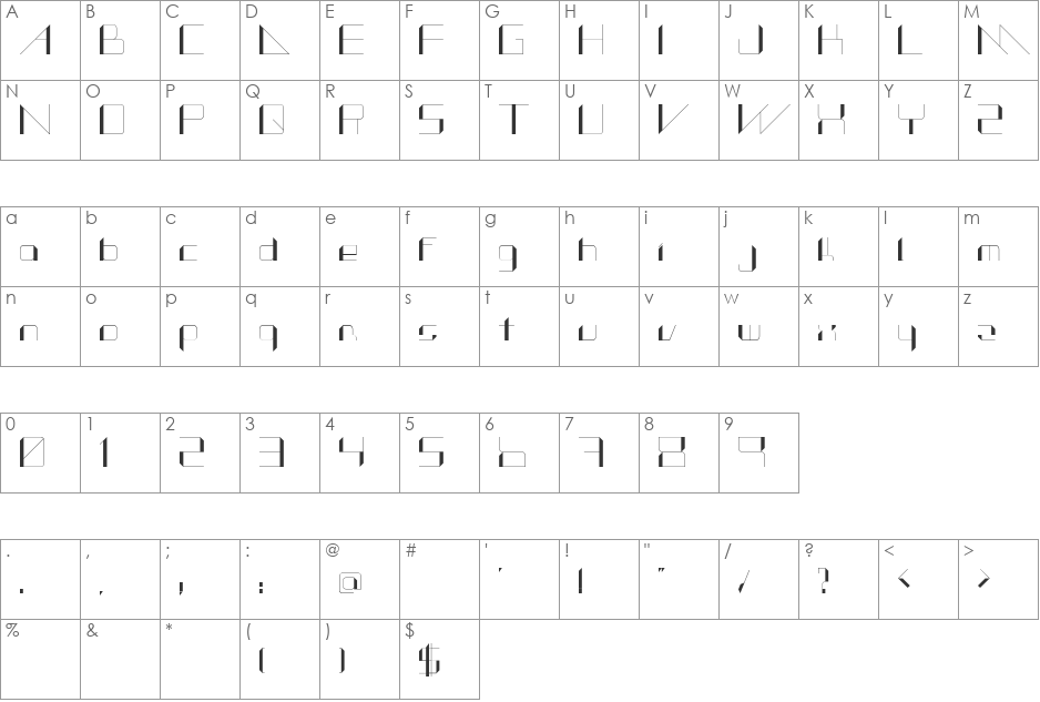 Alt Vxt11 font character map preview