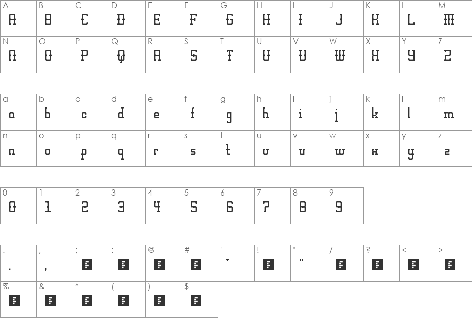 Alt West font character map preview