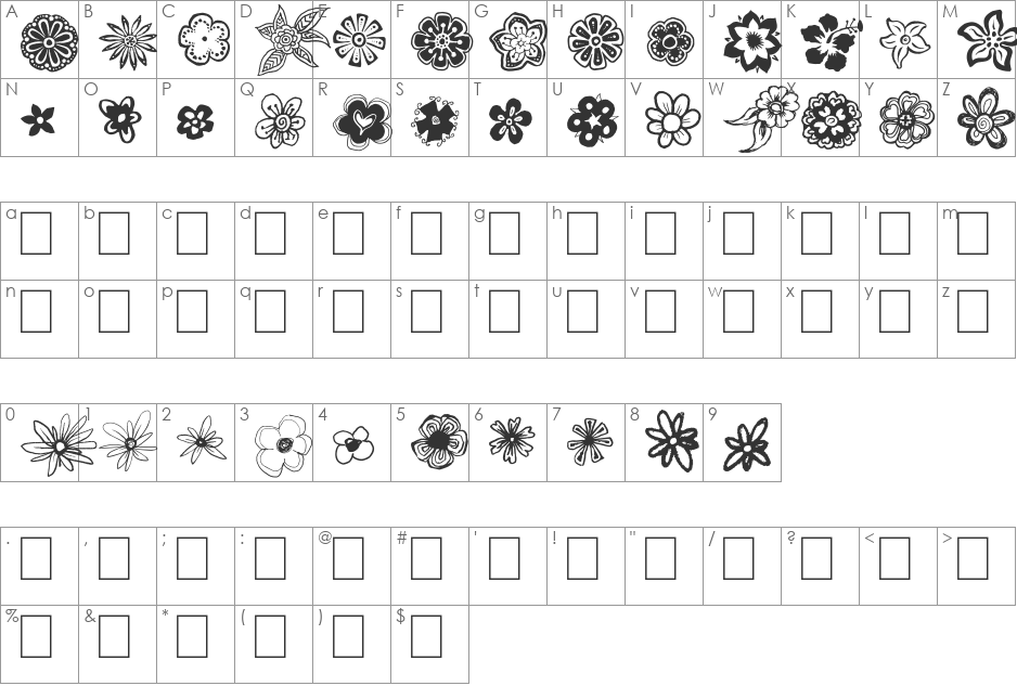 DoodFlow font character map preview