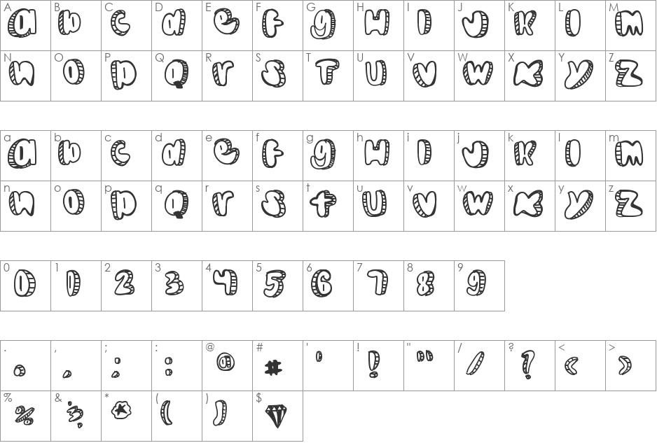 Doodle font character map preview