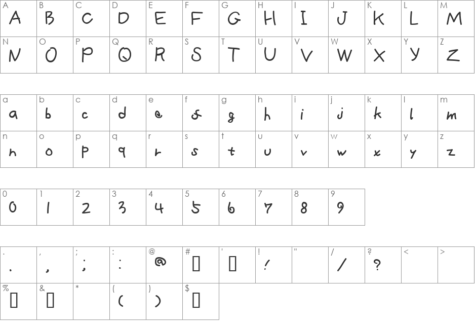 Doodle font character map preview