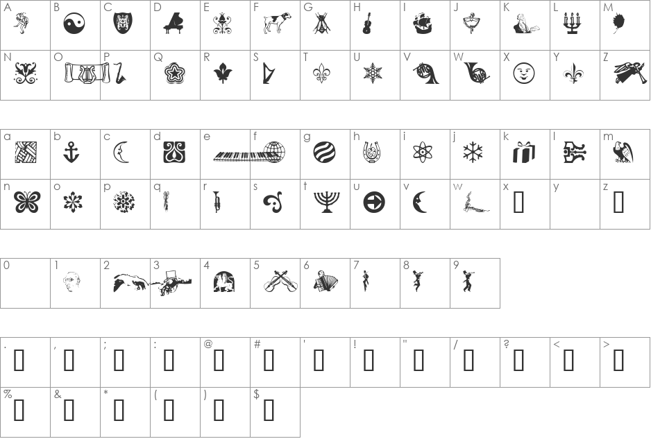 DoodleDingbatsOneSSK font character map preview