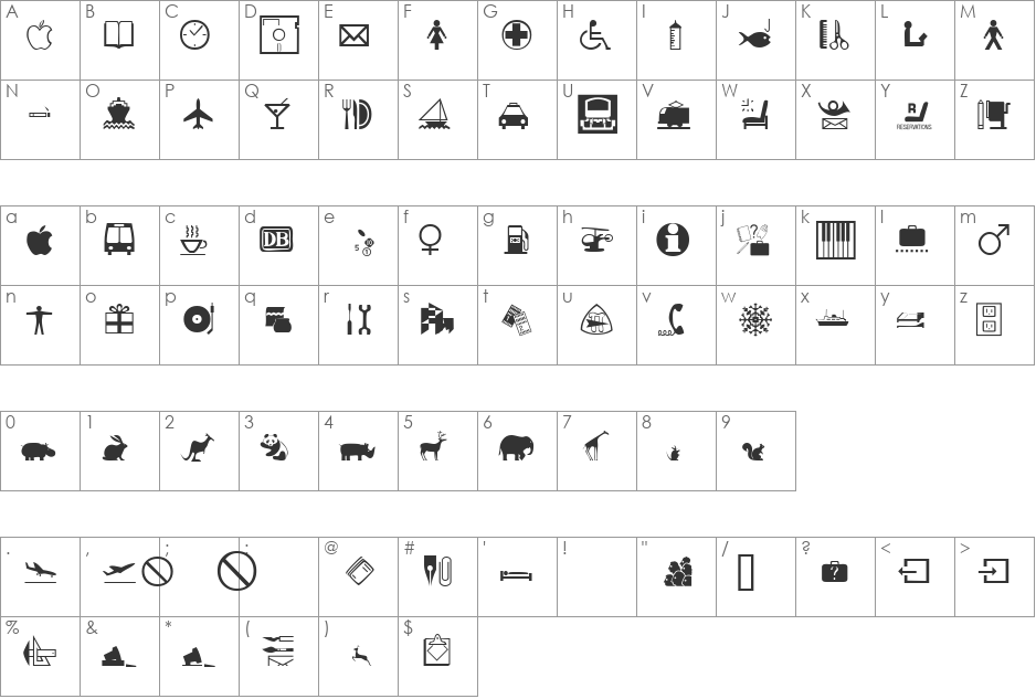 DoodleDingbatsSevenSSi font character map preview