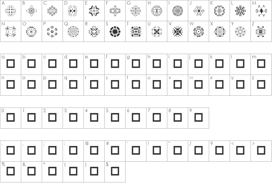 Doodlelights font character map preview