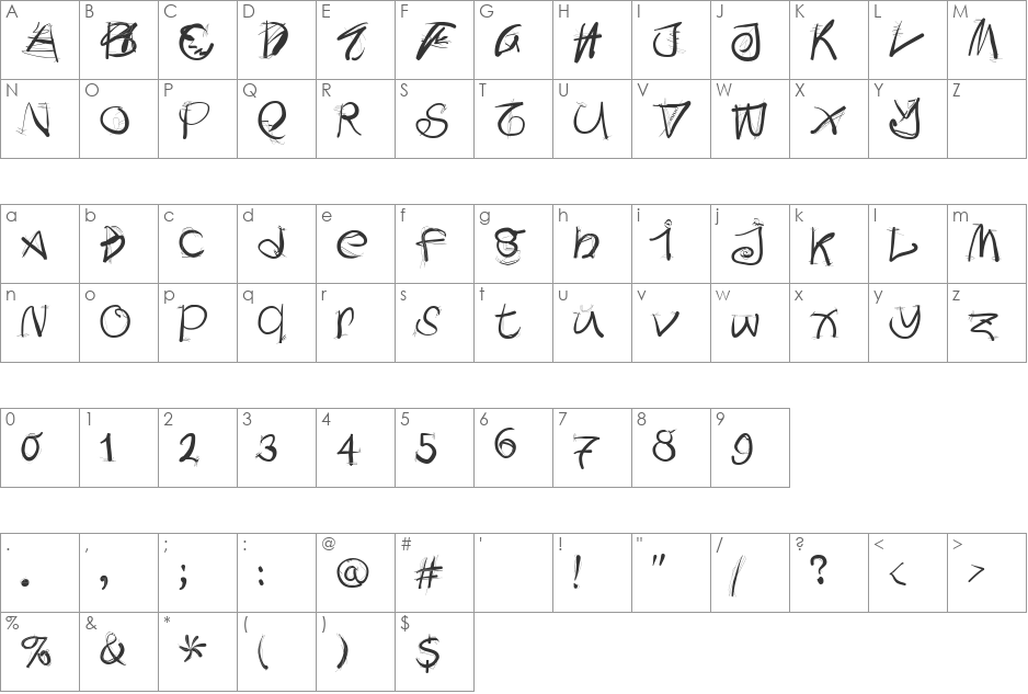 DoodlesWritten font character map preview