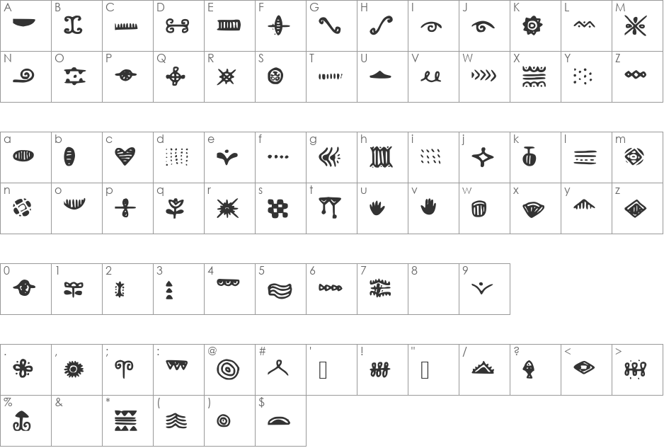 Doodlizing font character map preview
