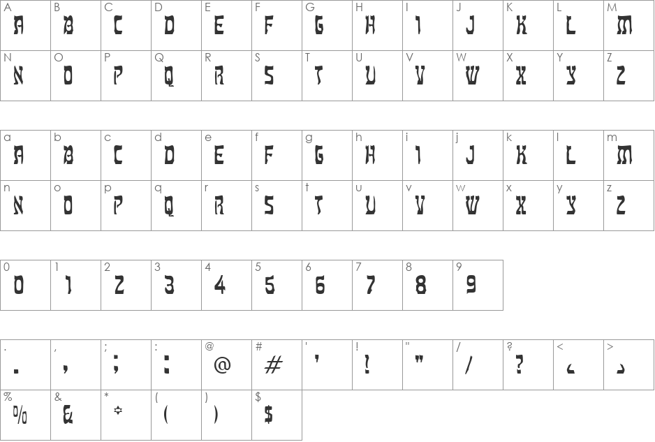 Doolittle font character map preview