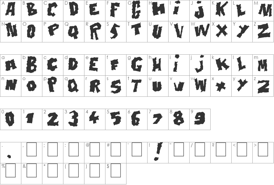 Doonga font character map preview