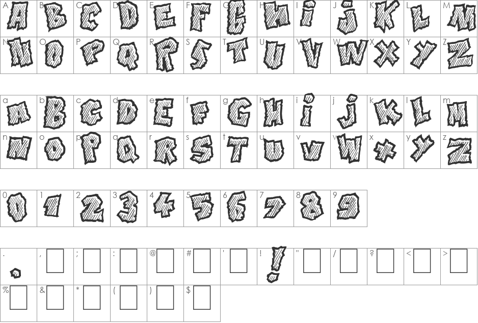 Doonga Slash font character map preview