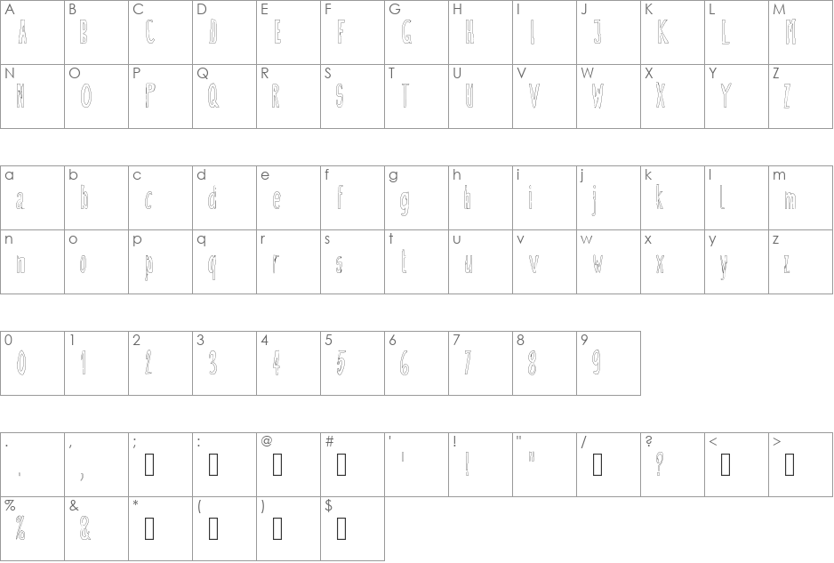 Doozy font character map preview