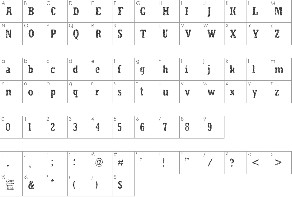 Dope Crisis font character map preview