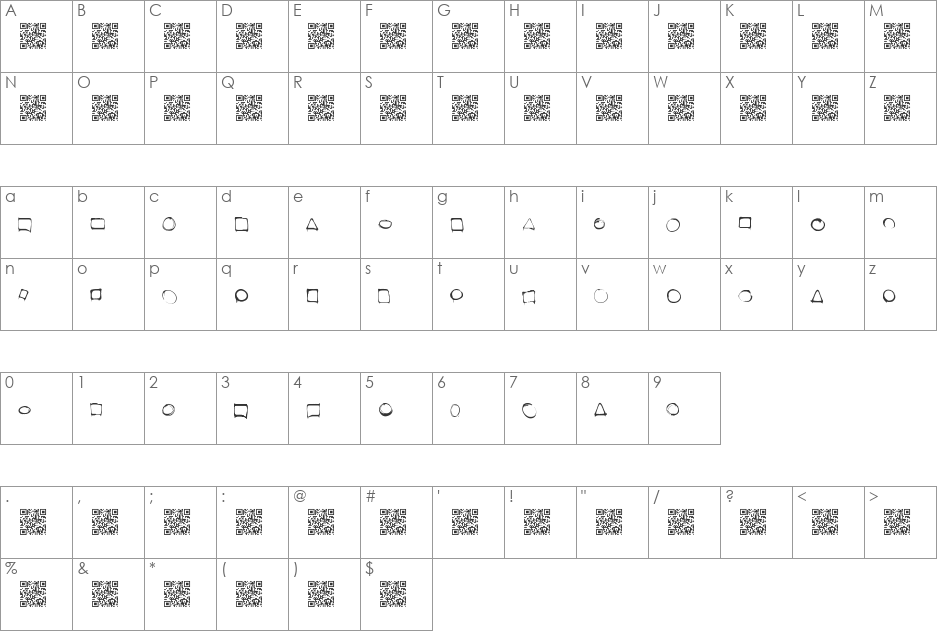 dopeframes font character map preview