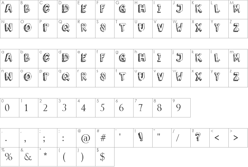Dora font character map preview