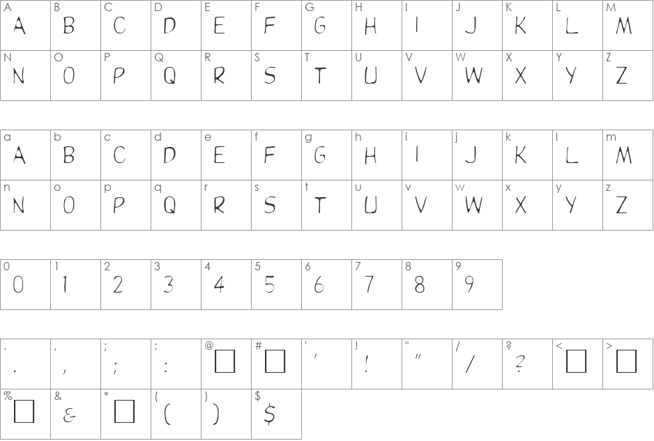DORCAS font character map preview