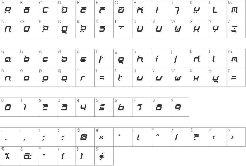 Doris OrangeItalic font character map preview