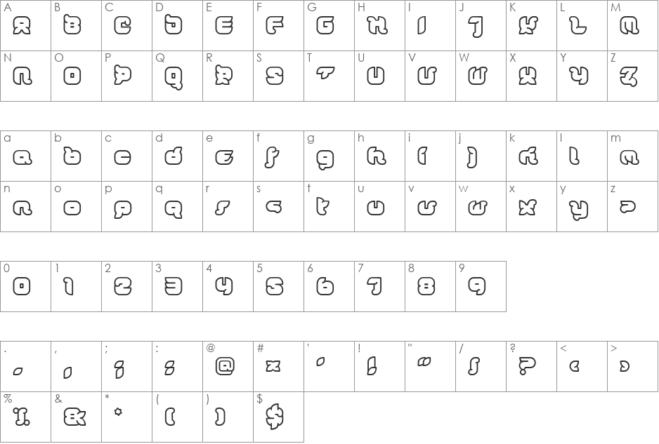 Doris OrangeJuicy font character map preview