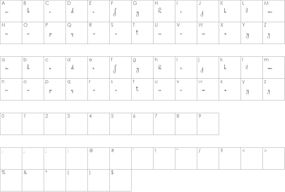DorisDay font character map preview