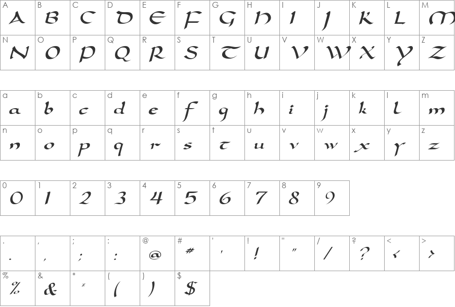 Dorita DB font character map preview