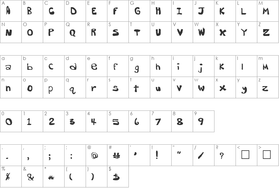 Dork Butt font character map preview