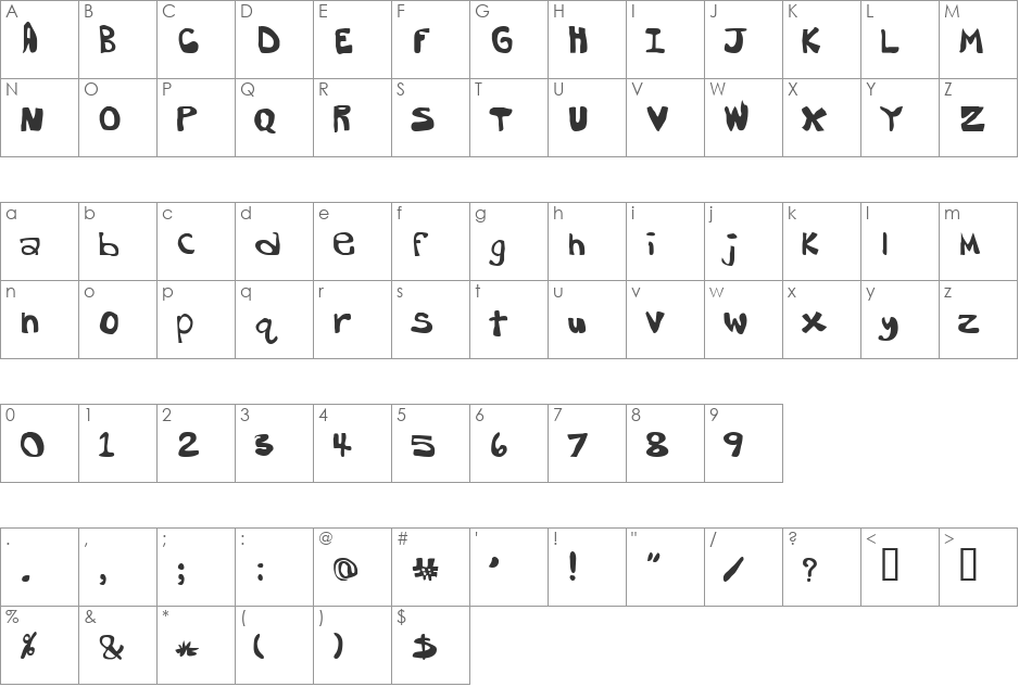 Dorkbutt font character map preview
