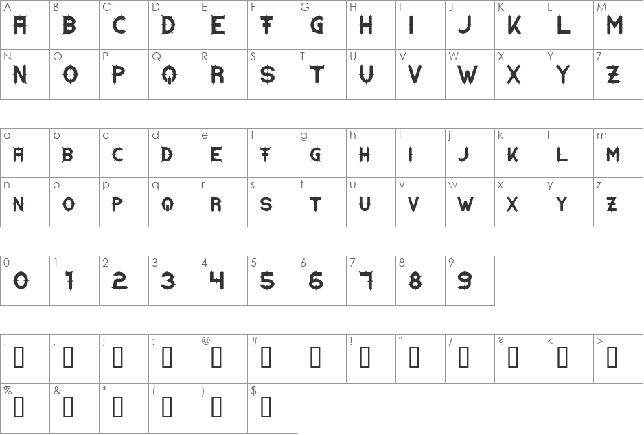Dornen font character map preview