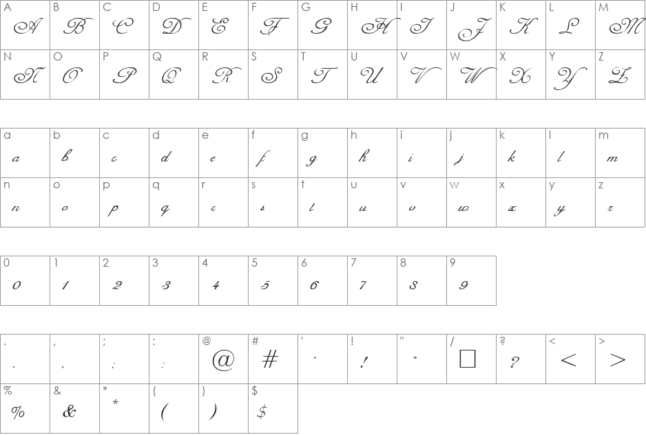 Dorothee font character map preview
