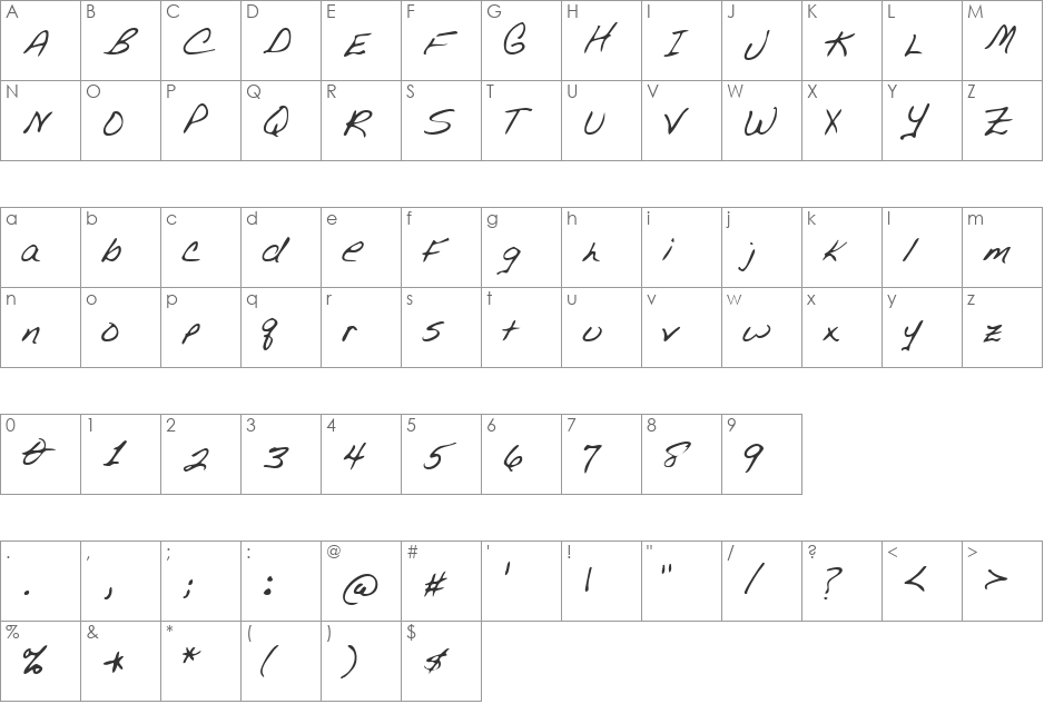 DorothysHand font character map preview