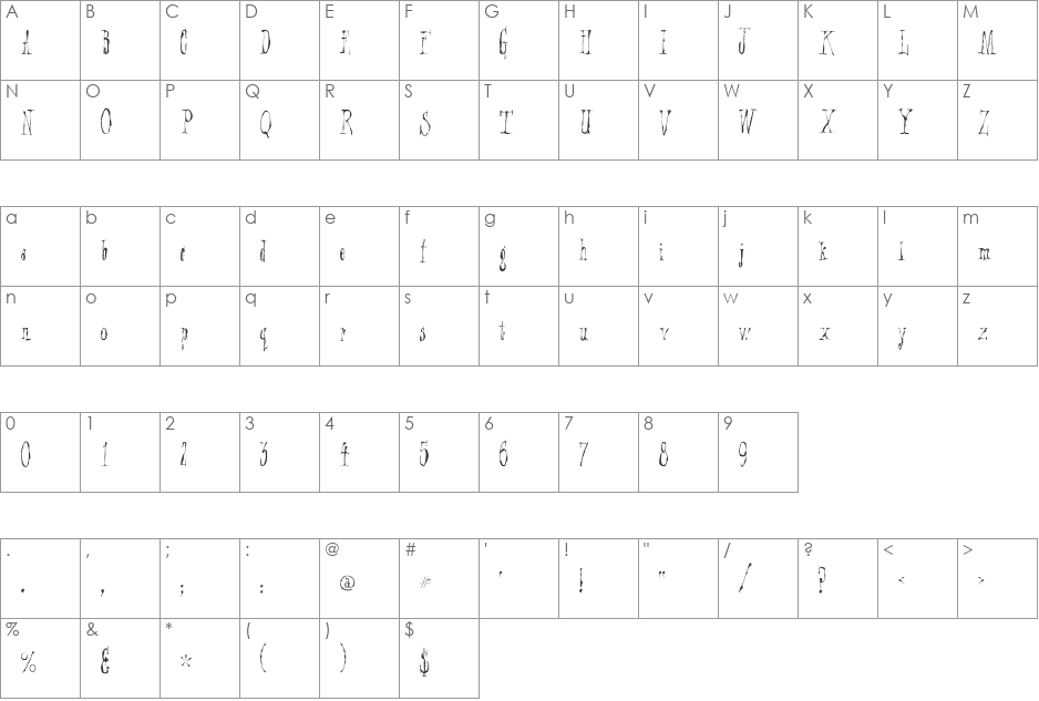 Dosh font character map preview