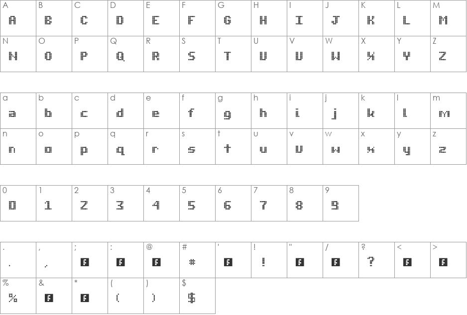 Dot type font character map preview