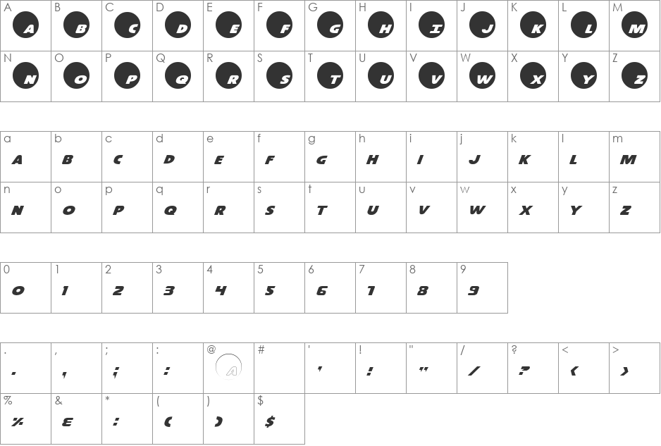 Dot.com font character map preview