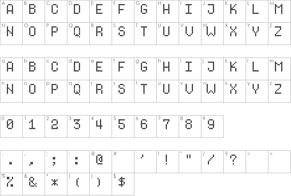 Dotf1 font character map preview