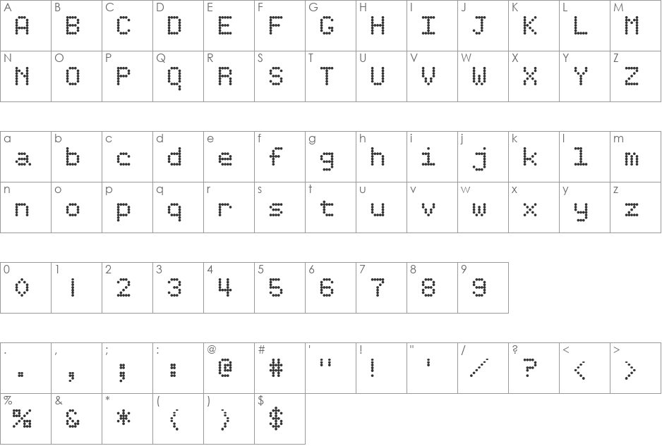 Dottie font character map preview