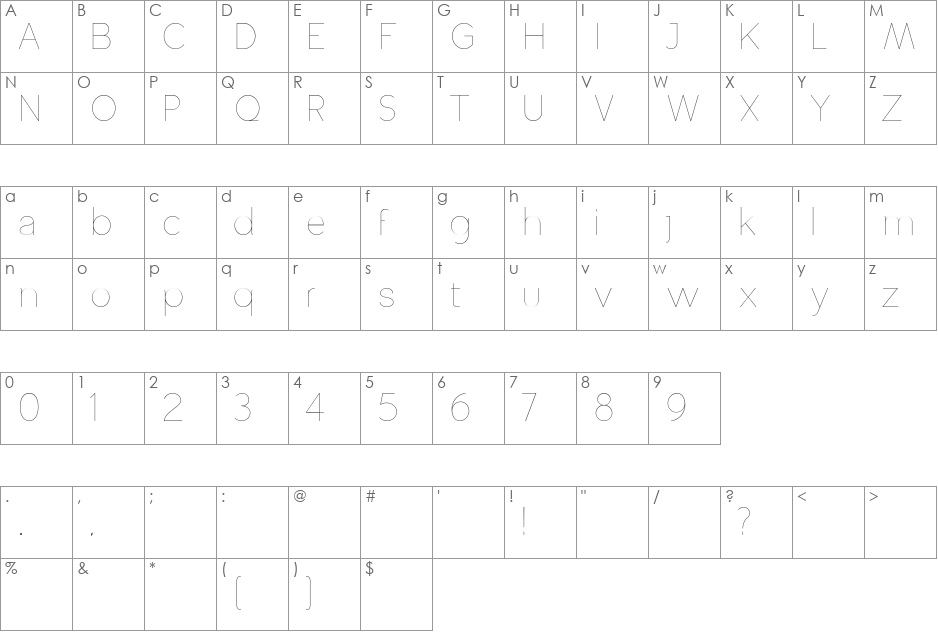 Altera font character map preview