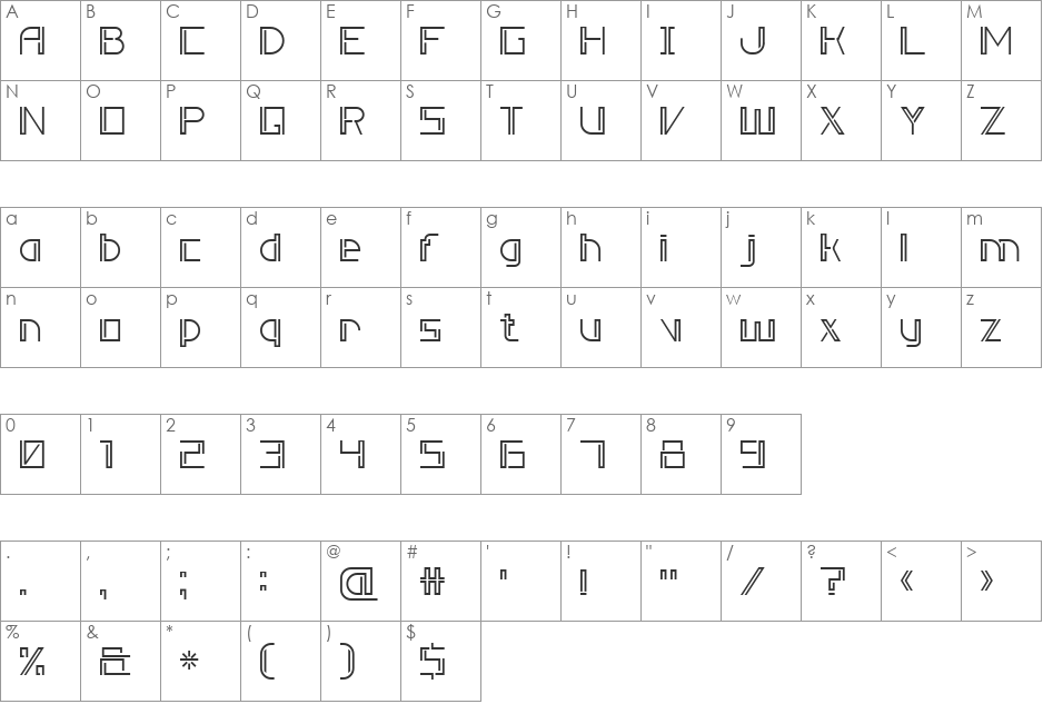 Double Line 7 font character map preview