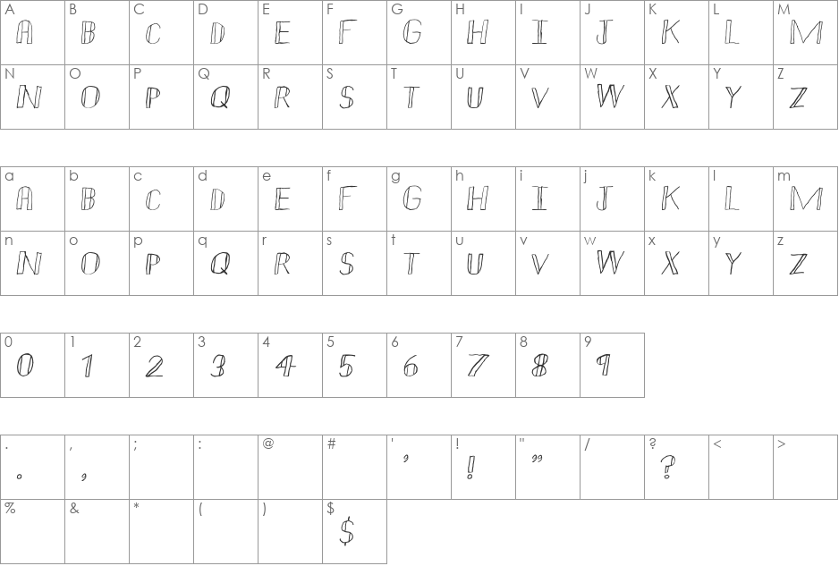 Double Strike font character map preview