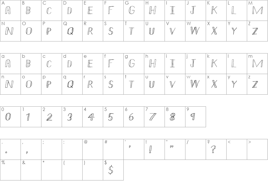 Double Strike font character map preview