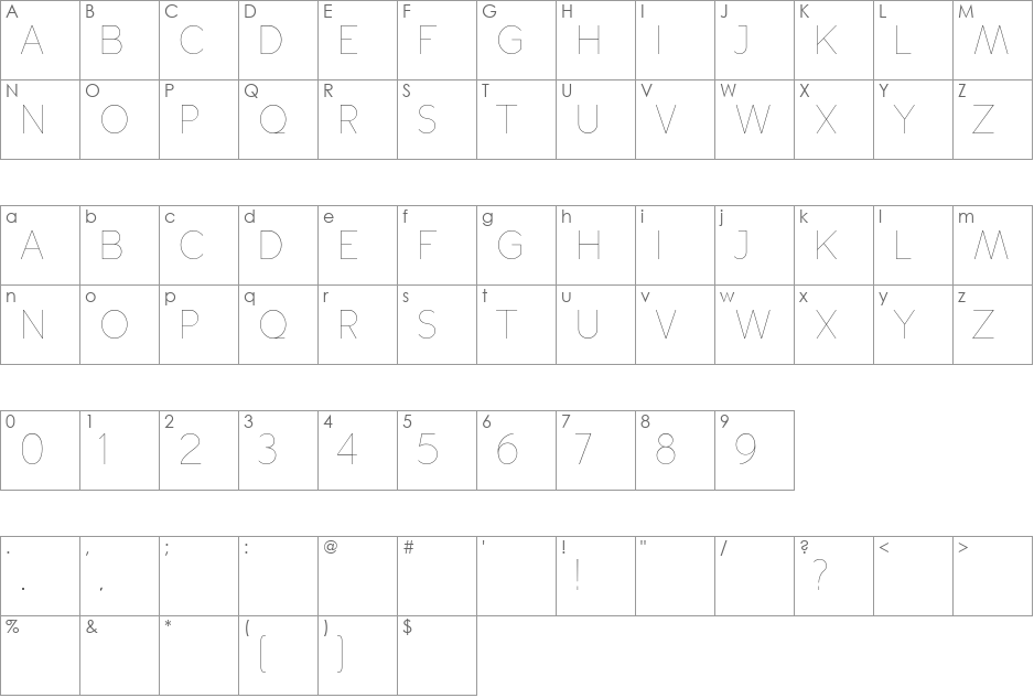 Altera font character map preview