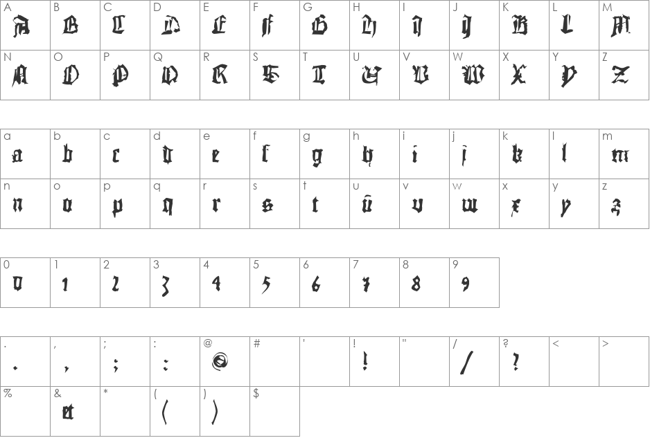 DoubleBrokenTextura font character map preview