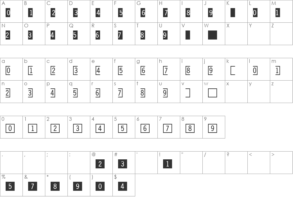 DoubleDigits font character map preview