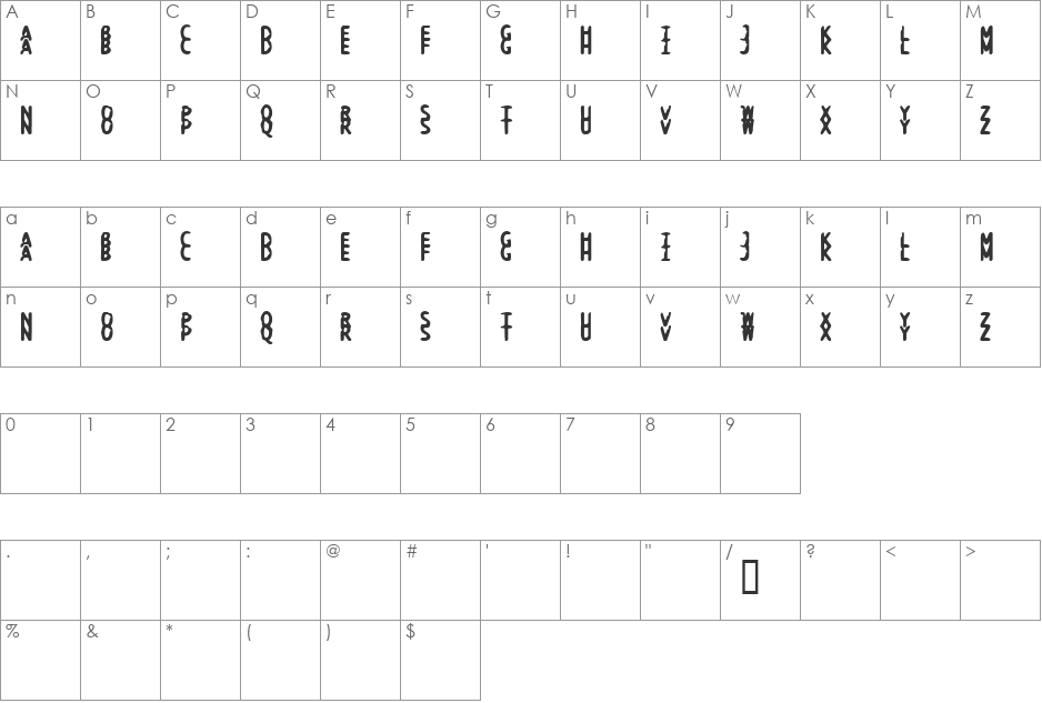 Doublextra font character map preview