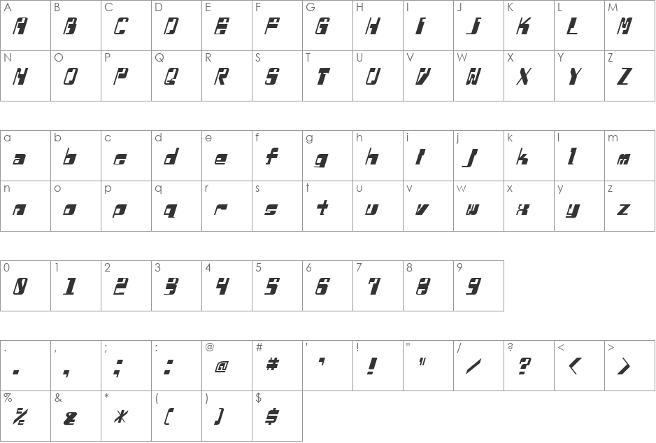 Doubt font character map preview