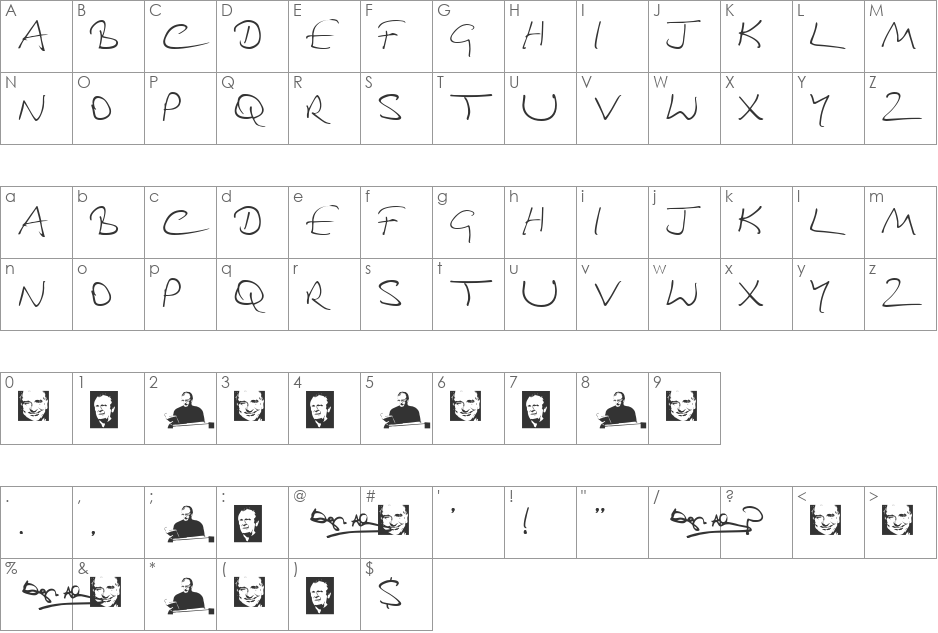 Douglas Adams Hand font character map preview
